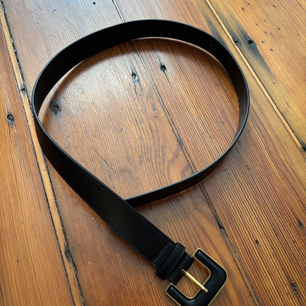 Love Bonito Black Faux-Leather Belt with Gold Hardware